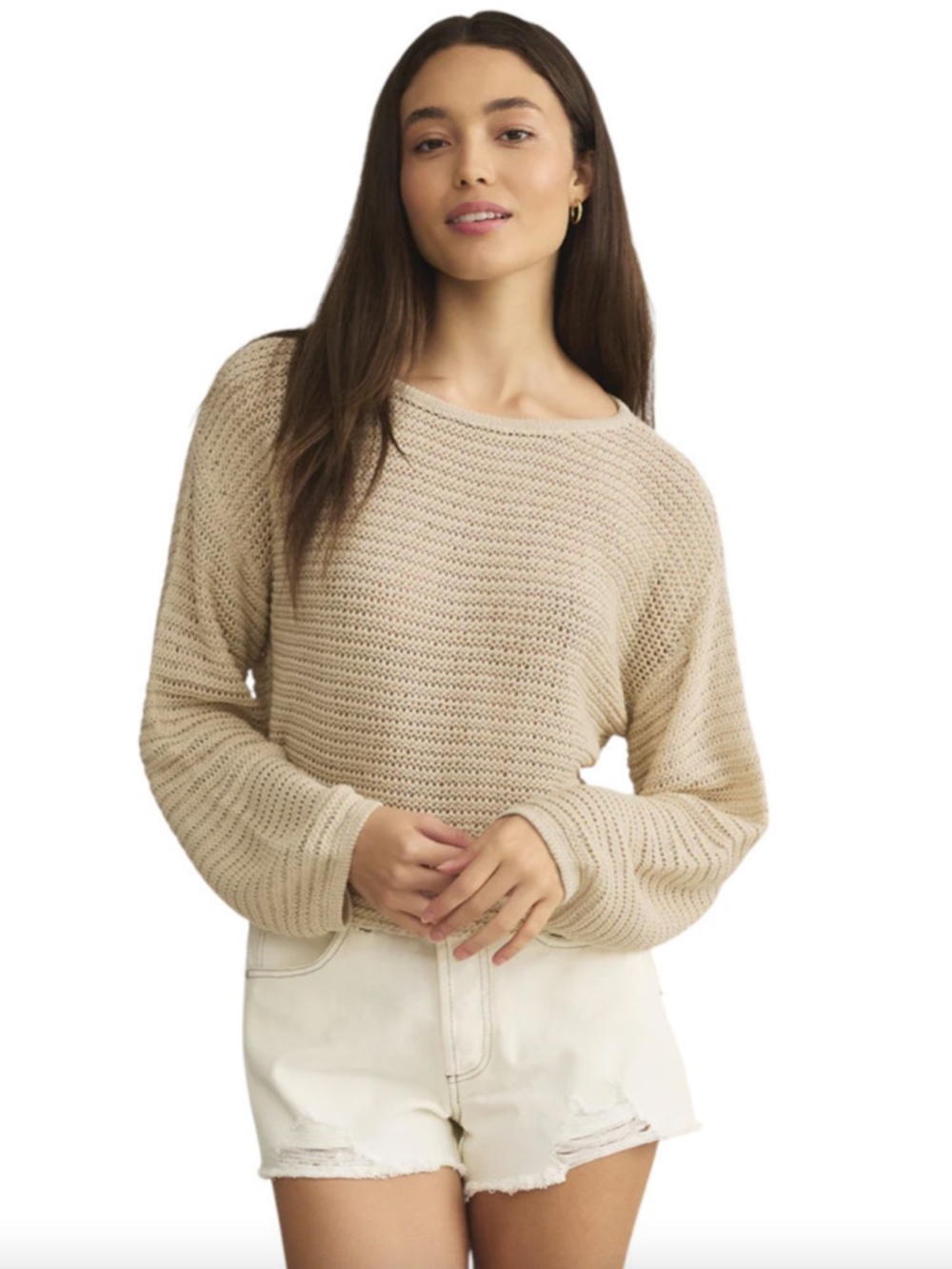 Z Supply Riviera Crochet Top in Natural, Large, Coastal Old Money Nantucket Knit